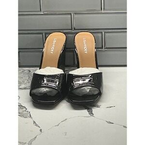 LISA VICKY ADORE V Black Croc Patent Wedge Mules Sandals Women Size 7.5